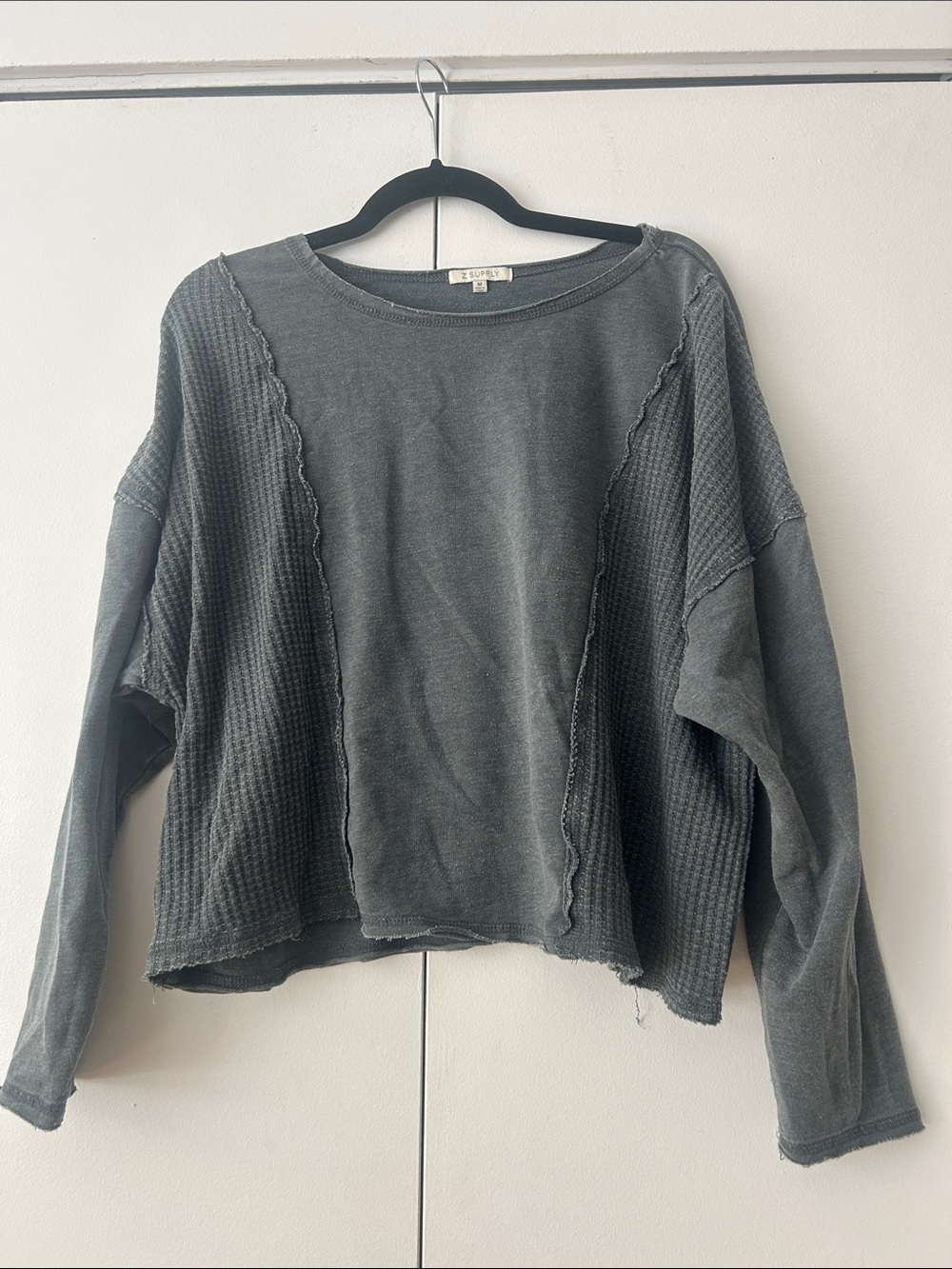 Washed Charcoal Panel Waffle Crewneck Sweatshirt